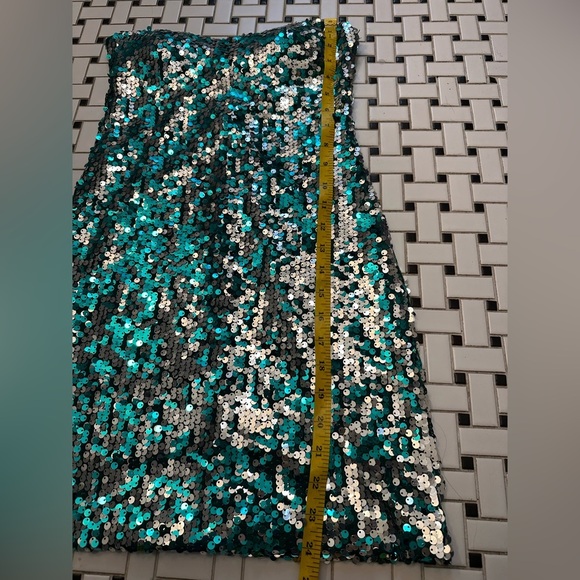 Sequin Strapless Dress in Green and Silver - Picture 5 of 5